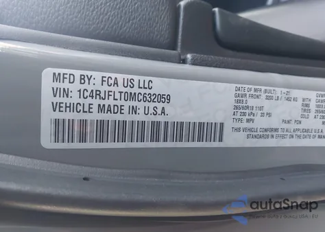 2021 Jeep Grand Cherokee Trailhawk 4X4 из США, поврежденный, VIN 1C4RJFLT0MC632059